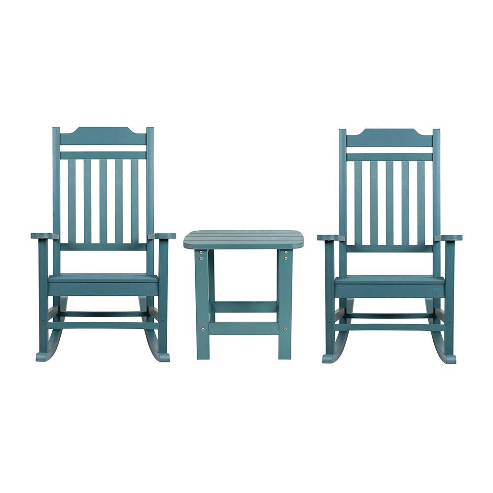 Flash Furniture JJ-C14703-2-T14001-TL-GG Outdoor Rocking Chair w/ Table Set - Resin Wood, Teal
