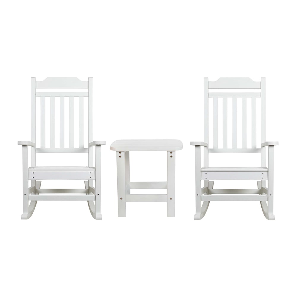 Flash Furniture JJ-C14703-2-T14001-WH-GG Outdoor Rocking Chair w/ Table Set - Resin Wood, White