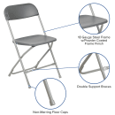 Flash Furniture LE-L-3-GREY-GG Folding Chair w/ Gray Plastic Back & Seat - Steel Frame, Gray thumbnail 6