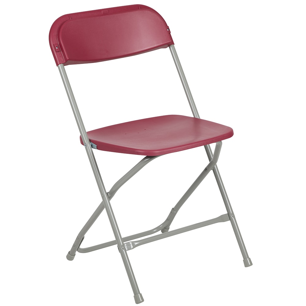 Flash Furniture LE-L-3-RED-GG Folding Chair w/ Red Plastic Back & Seat - Steel Frame, Gray