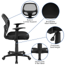 Flash Furniture LF-W-118A-BK-GG Swivel Task Chair w/ Mid Back - Black Mesh Back & Seat thumbnail 6