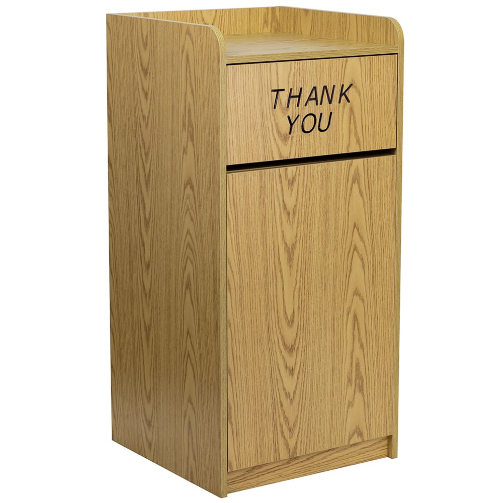 Flash Furniture MT-M8520-TRA-OAK-GG 36 gal Indoor Decorative Trash Can - Wood, Oak Melamine Finish