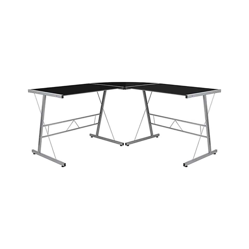Flash Furniture NAN-CD-22181-BK-GG Corner Computer Desk w/ Black Glass Top & Silver Metal Frame - 83 1/2"W x 48"D x 29"H