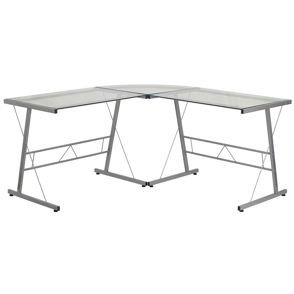 Flash Furniture NAN-CD-22181-GG Corner Computer Desk w/ Clear Glass Top & Silver Metal Frame - 83 1/2"W x 48"D x 29"H