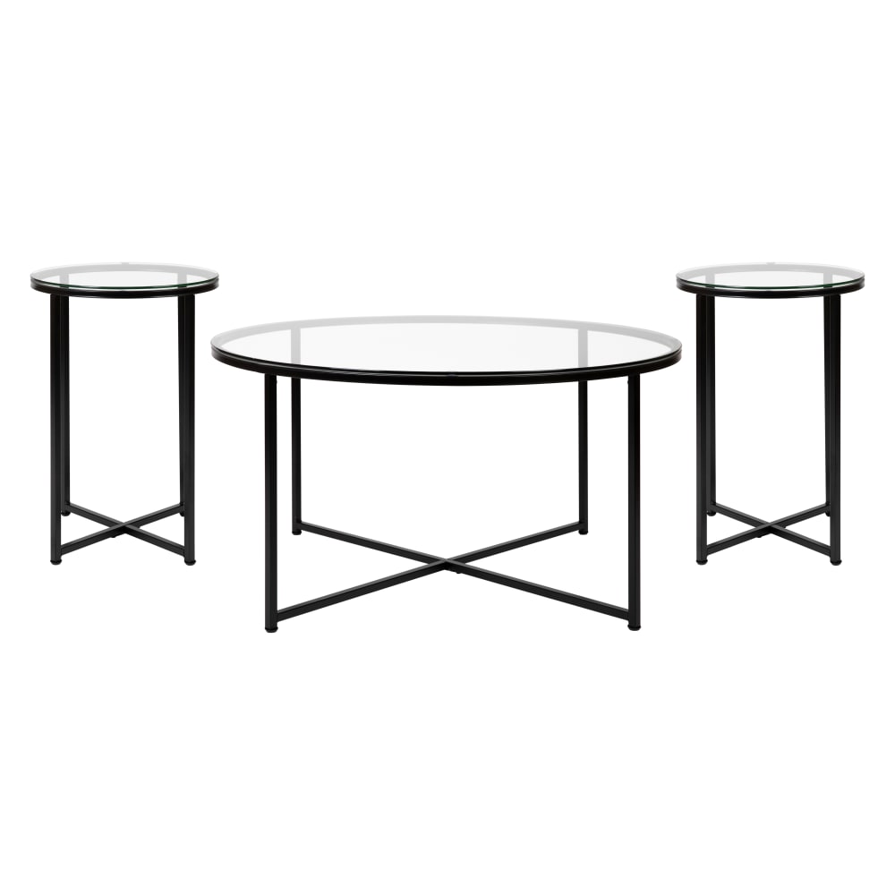 Flash Furniture NAN-CEK-1786-BK-GG 3 Piece Greenwich Coffee & End Table Set - Glass Top w/ Matte Black Metal Frame