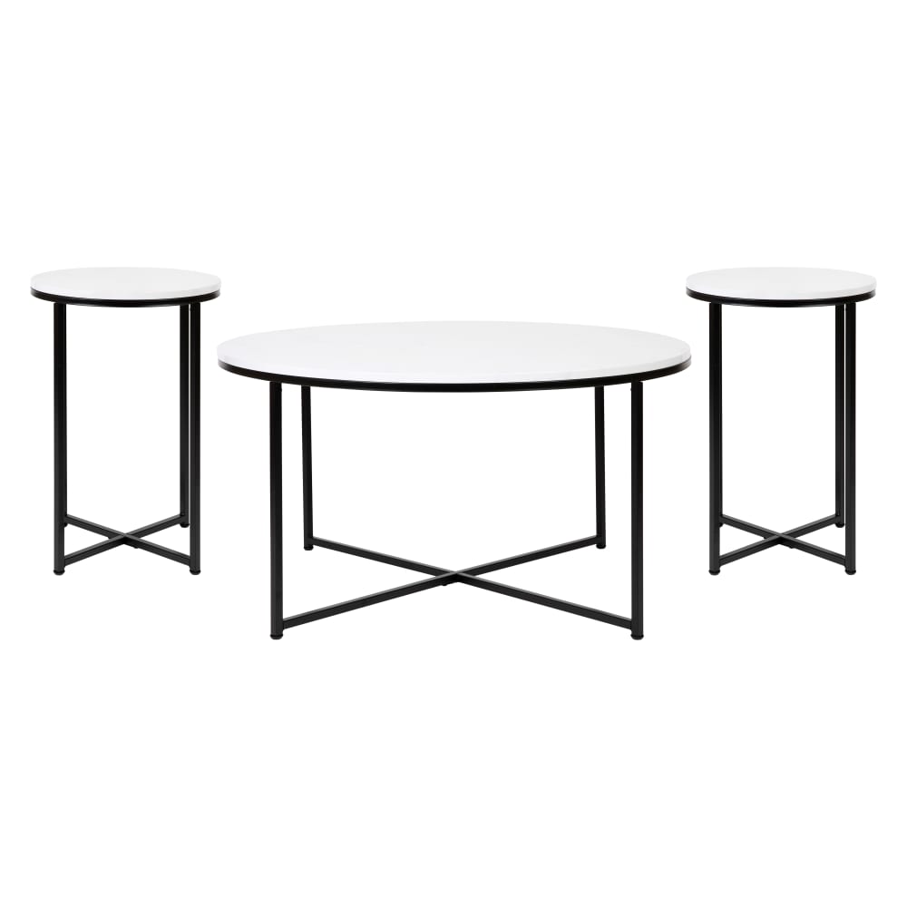 Flash Furniture NAN-CEK-1787-MRBL-BK-GG 3 Piece Hampstead Coffee & End Table Set - White Marble Wood Top w/ Matte Black Metal Frame