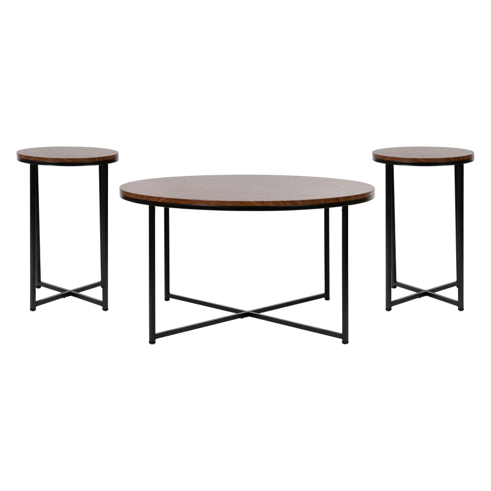 Flash Furniture NAN-CEK-1787-WAL-BK-GG 3 Piece Hampstead Coffee & End Table Set - Walnut Wood Top w/ Matte Black Metal Frame