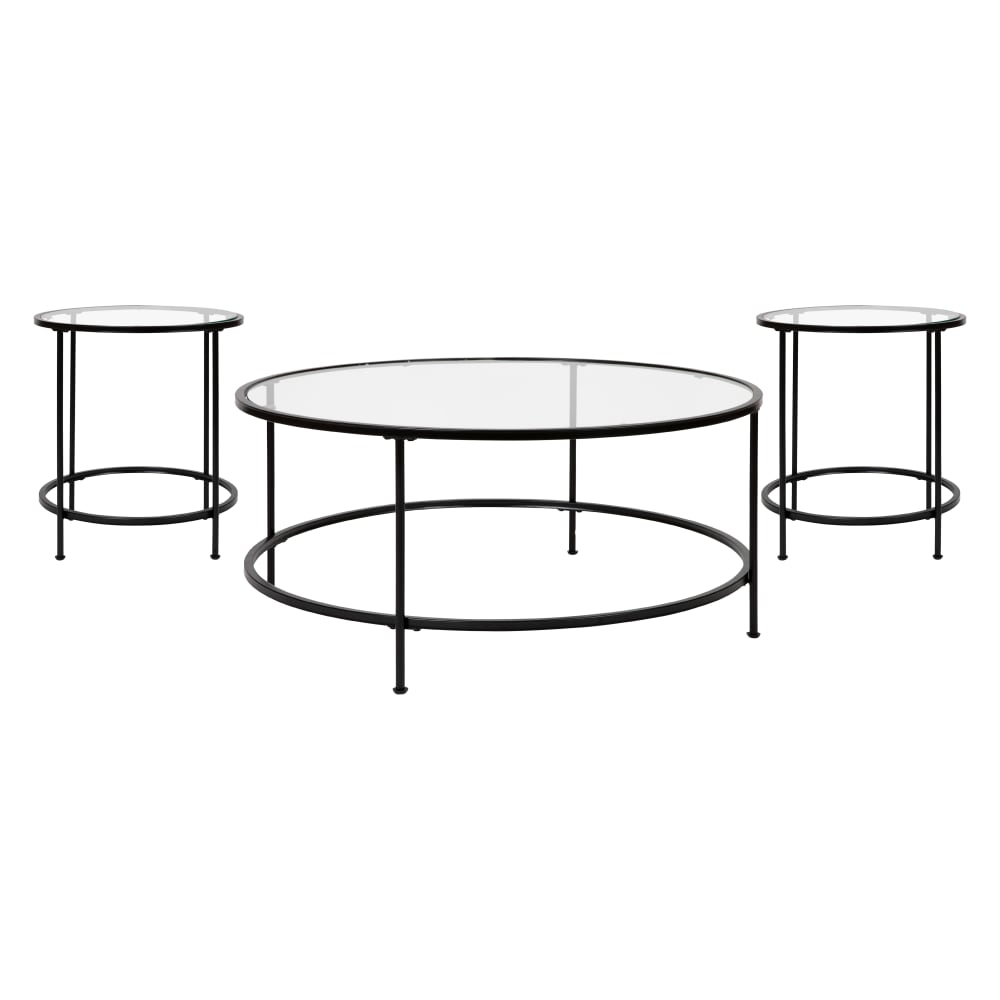 Flash Furniture NAN-CEK-21750-BK-GG 3 Piece Astoria Coffee & End Table Set - Glass Top w/ Matte Black Metal Frame