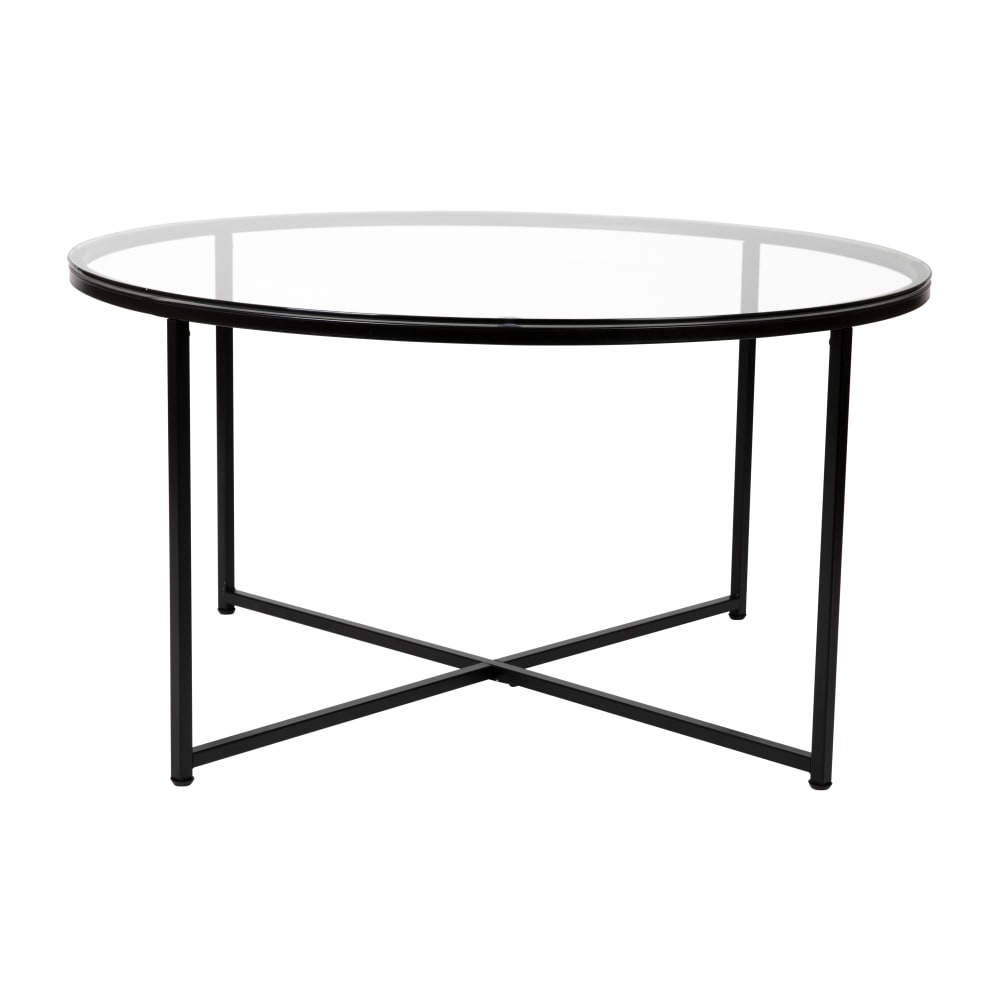 Flash Furniture NAN-JH-1786CT-BK-GG Coffee Table w/ Glass Top & Matte Black Metal Legs - 35 1/2"W x 35 1/2"D x 19 1/4"H