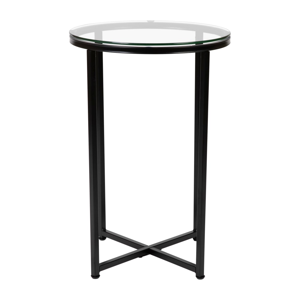 Flash Furniture NAN-JH-1786ET-BK-GG End Table w/ Glass Top & Matte Black Metal Legs - 16"W x 16"D x 23 1/2"H