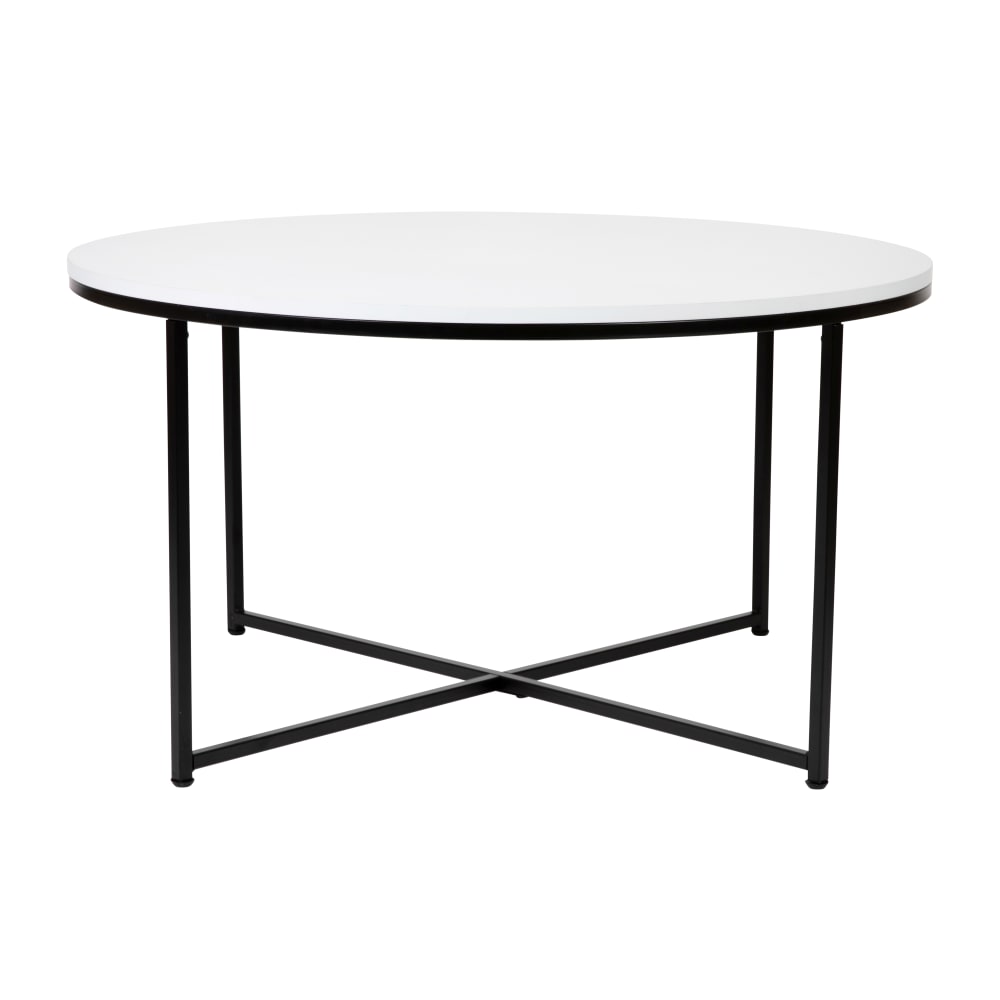 Flash Furniture NAN-JH-1787CT-BK-GG Coffee Table w/ White Wood Top & Matte Black Metal Legs - 35 1/2"W x 35 1/2"D x 19 1/4"H