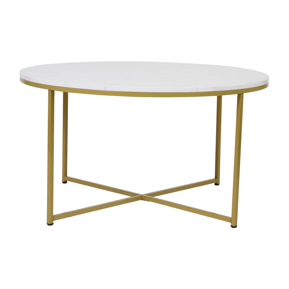 Flash Furniture NAN-JH-1787CT-MRBL-GG Coffee Table w/ White Marble Wood Top & Brushed Gold Metal Legs - 35 1/2"W x 35 1/2"D x 19 1/4"H