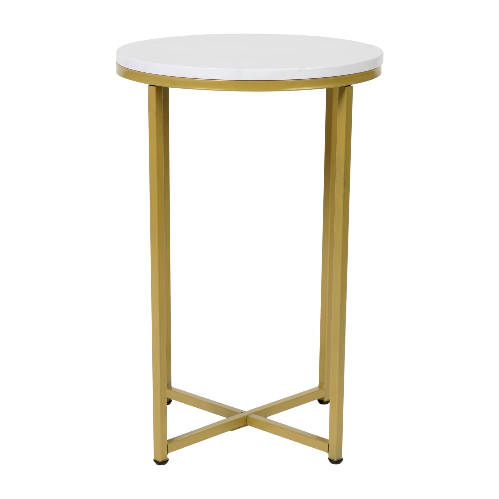 Flash Furniture NAN-JH-1787ET-MRBL-GG End Table w/ White Marble Wood Top & Brushed Gold Metal Legs - 16"W x 16"D x 23 1/2"H
