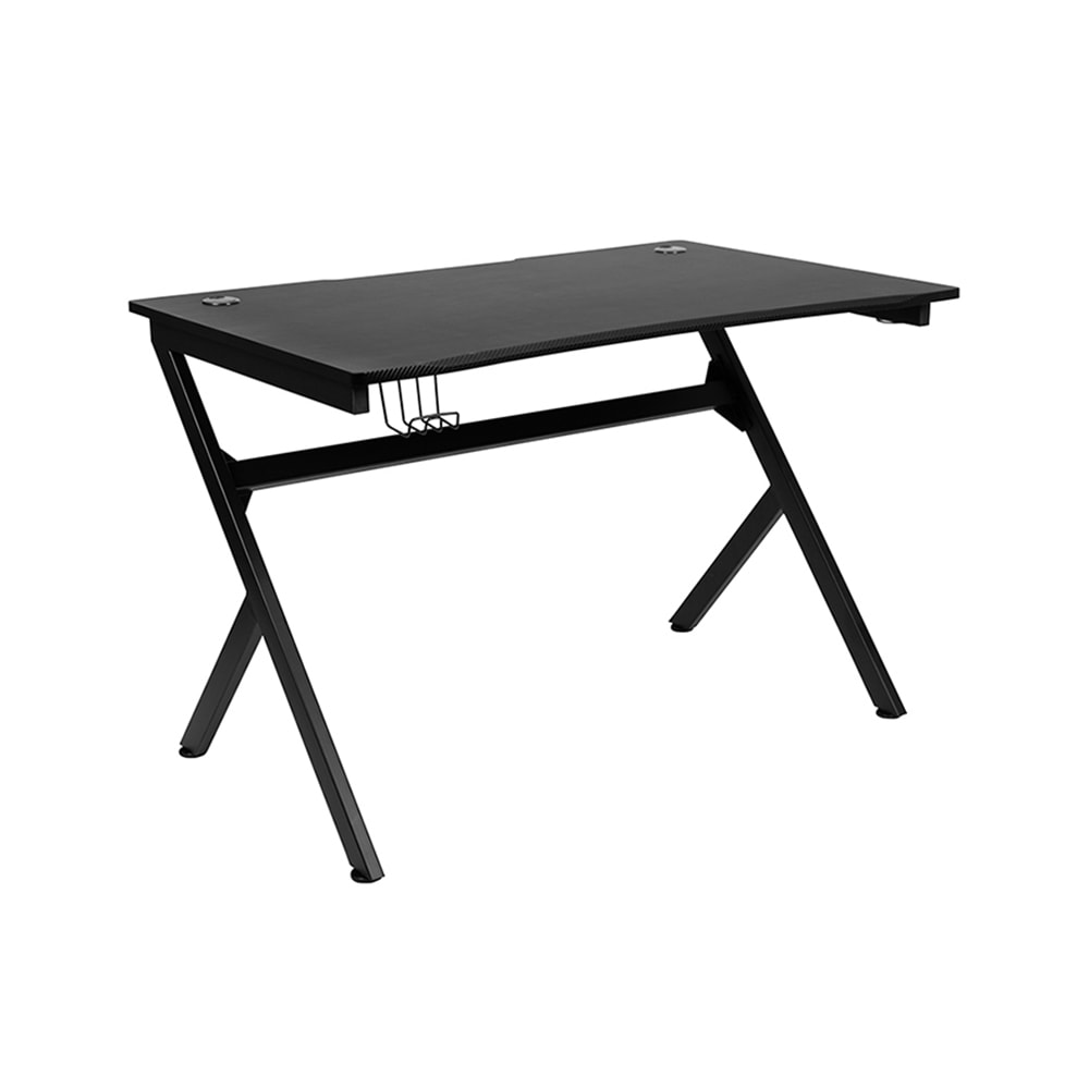 Flash Furniture NAN-NJ-TG-D1904-GG Gaming Desk w/ Headphone Holder - Black Laminate Top & Black Metal Frame