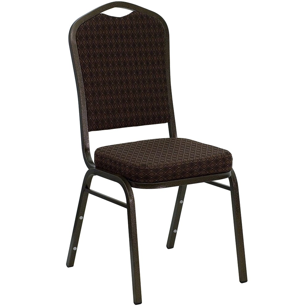 Flash Furniture NG-C01-BROWN-GV-GG Stacking Banquet Chair w/ Brown Patterned Fabric Back & Seat - Steel Frame, Gold Vein