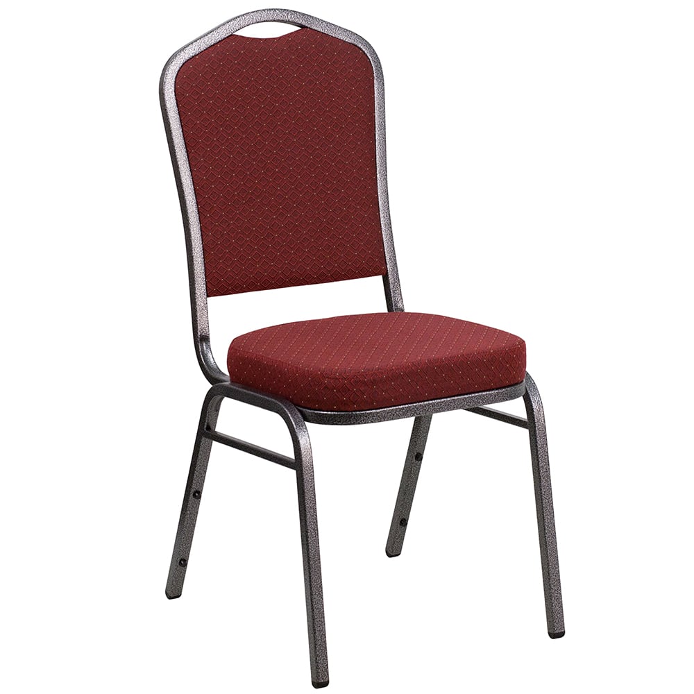 Flash Furniture NG-C01-HTS-2201-SV-GG Stacking Banquet Chair w/ Burgundy Patterned Fabric Back & Seat - Steel Frame, Silver Vein