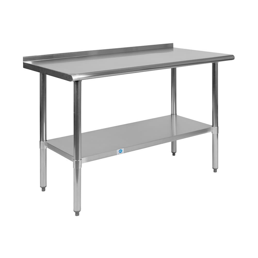 Flash Furniture NH-WT-2448BSP-GG 48" 18 ga Work Table w/ Undershelf & 430 Series Stainless Flat Top, 1 1/2" Backsplash