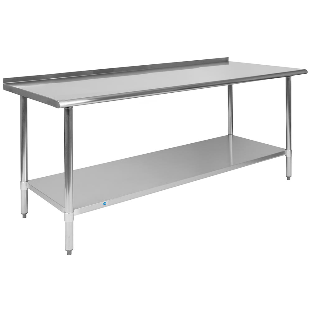 Flash Furniture NH-WT-3072BSP-GG 72" 18 ga Work Table w/ Undershelf & 430 Series Stainless Flat Top, 1 1/2" Backsplash