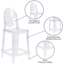 Flash Furniture OW-GHOSTBACK-24-GG Counter Stool w/ Oval Back & Plastic Seat, Transparent Crystal thumbnail 6