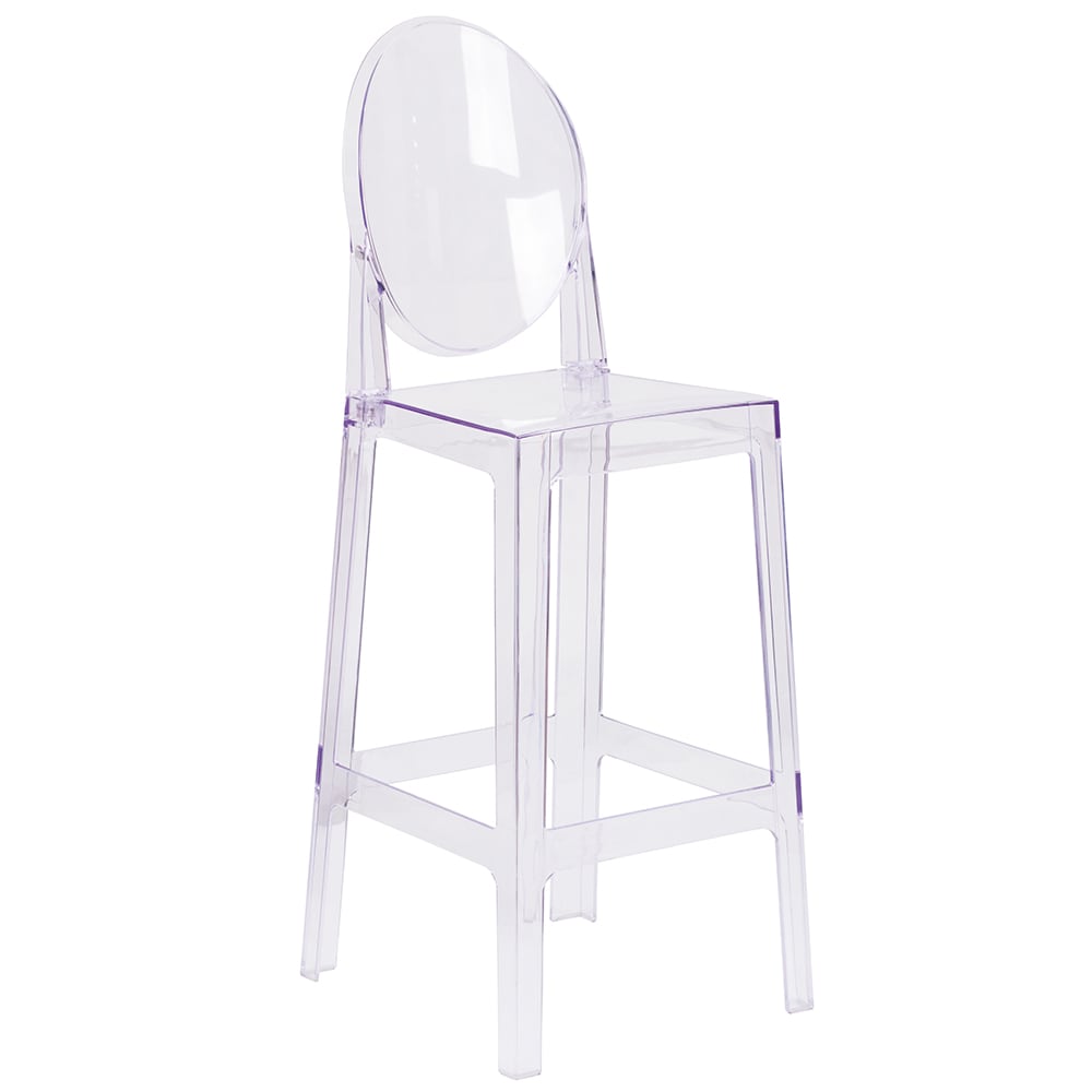 Flash Furniture OW-GHOSTBACK-29-GG Bar Stool w/ Oval Back & Plastic Seat, Transparent Crystal