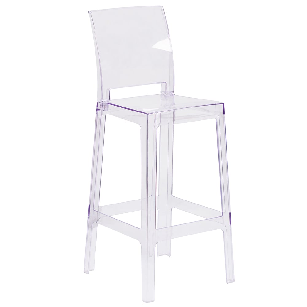 Flash Furniture OW-SQUAREBACK-29-GG Bar Stool w/ Square Back & Plastic Seat, Transparent Crystal