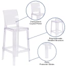 Flash Furniture OW-SQUAREBACK-29-GG Bar Stool w/ Square Back & Plastic Seat, Transparent Crystal thumbnail 6