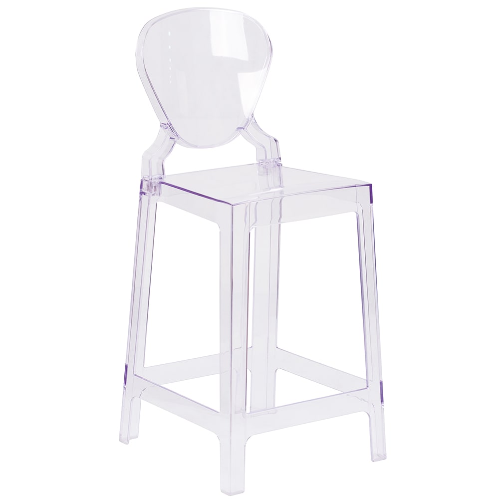 Flash Furniture OW-TEARBACK-24-GG Counter Stool w/ Tear Back & Plastic Seat, Transparent Crystal