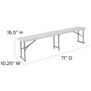 Flash Furniture RB-1172FH-GG 71" Indoor/Outdoor Folding Bench w/ White Plastic Top - Gray Legs thumbnail 2