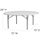 Flash Furniture RB-72R-GG 72" Round Folding Table w/ Granite White Plastic Top, 29"H thumbnail 2
