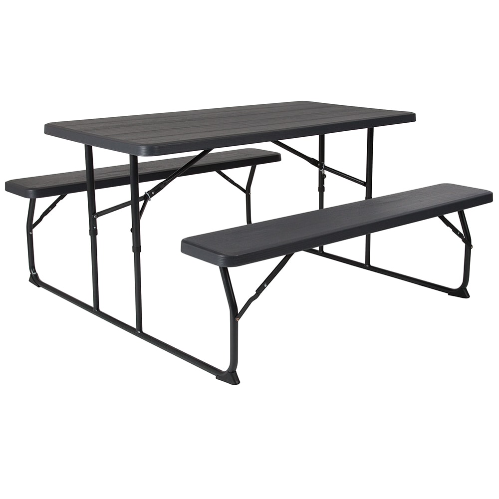 Flash Furniture RB-EBB-1470FD-GG 58.25" Folding Picnic Table w/ Charcoal Wood Grain Top, 28.25"H