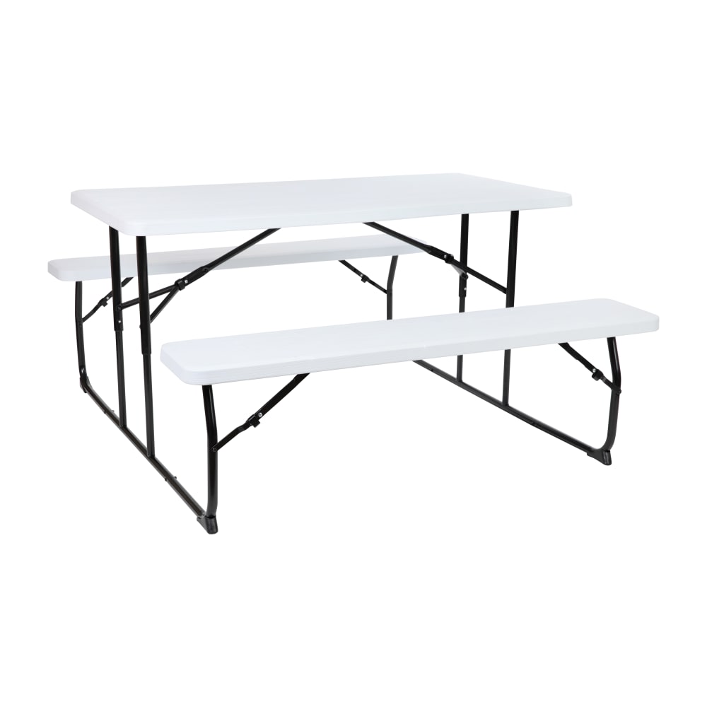 Flash Furniture RB-EBB-1470FD-WH-GG Rectangular Folding Picnic Table - 53 3/4" x 58 1/4", White Wood Grain Plastic & Black Steel