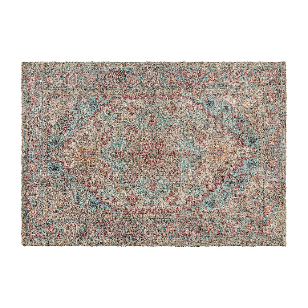 Flash Furniture RC-EG-202101-01-57-BL-GG Rectangular Area Rug w/ Distressed Medallion Design - 5' x 7', Polyester, Multicolored Blue