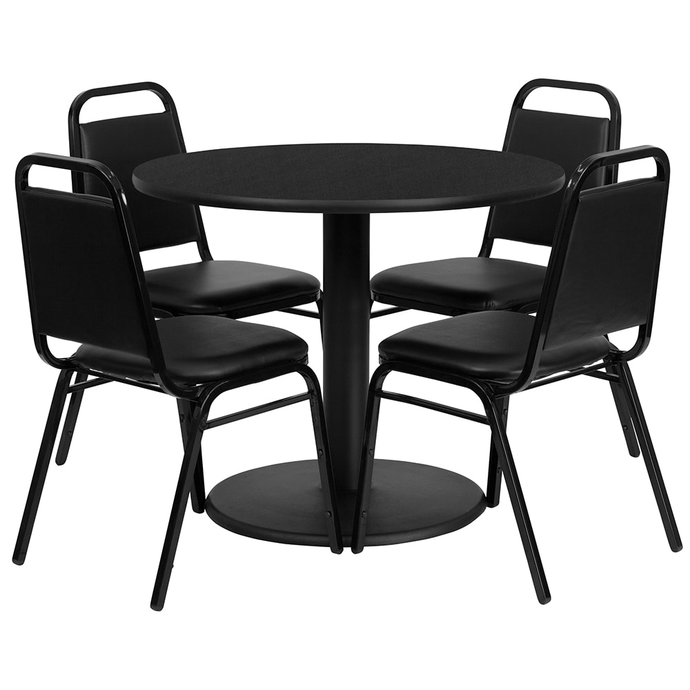 Flash Furniture RSRB1001-GG 36" Round Table & (4) Banquet Chair Set - Black Laminate Top, Cast Iron Base