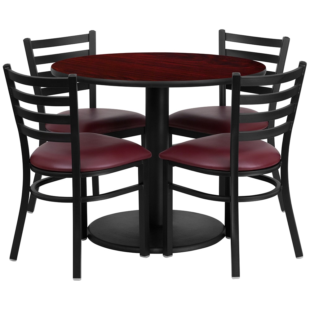 Flash Furniture RSRB1006-GG 36" Round Table & (4) Chair Set - Mahogany Laminate Top, Cast Iron Base
