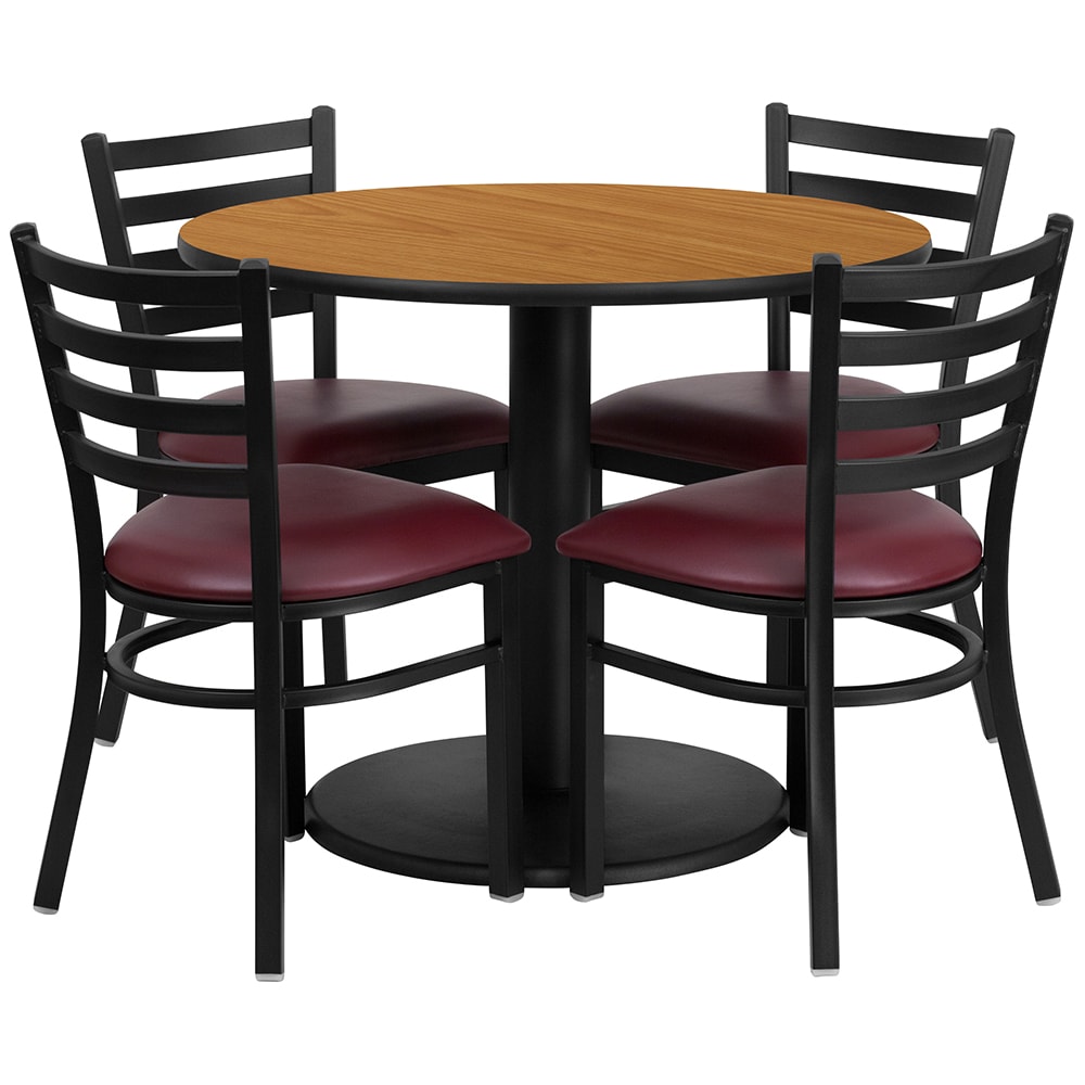 Flash Furniture RSRB1007-GG 36" Round Table & (4) Chair Set - Natural Laminate Top, Cast Iron Base