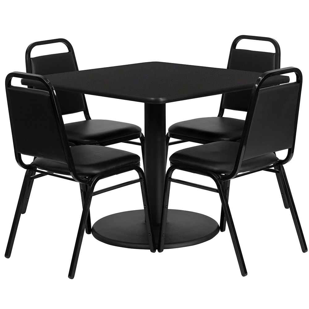 Flash Furniture RSRB1009-GG 36" Square Table & (4) Banquet Chair Set - Black Laminate Top, Cast Iron Base