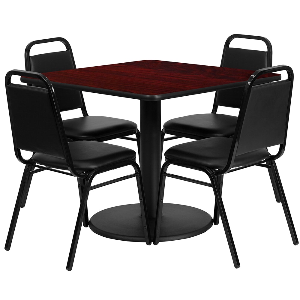 Flash Furniture RSRB1010-GG 36" Square Table & (4) Banquet Chair Set - Mahogany Laminate Top, Cast Iron Base