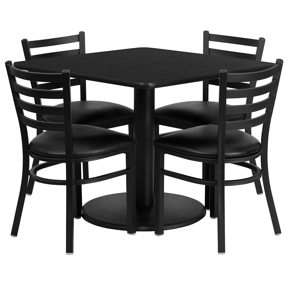 Flash Furniture RSRB1013-GG 36" Square Table & (4) Chair Set - Black Laminate Top, Cast Iron Base