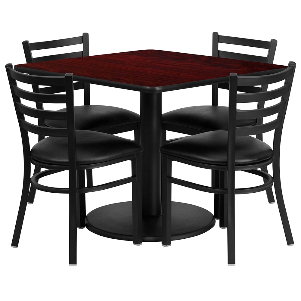 Flash Furniture RSRB1014-GG 36" Square Table & (4) Chair Set - Mahogany Laminate Top, Cast Iron Base