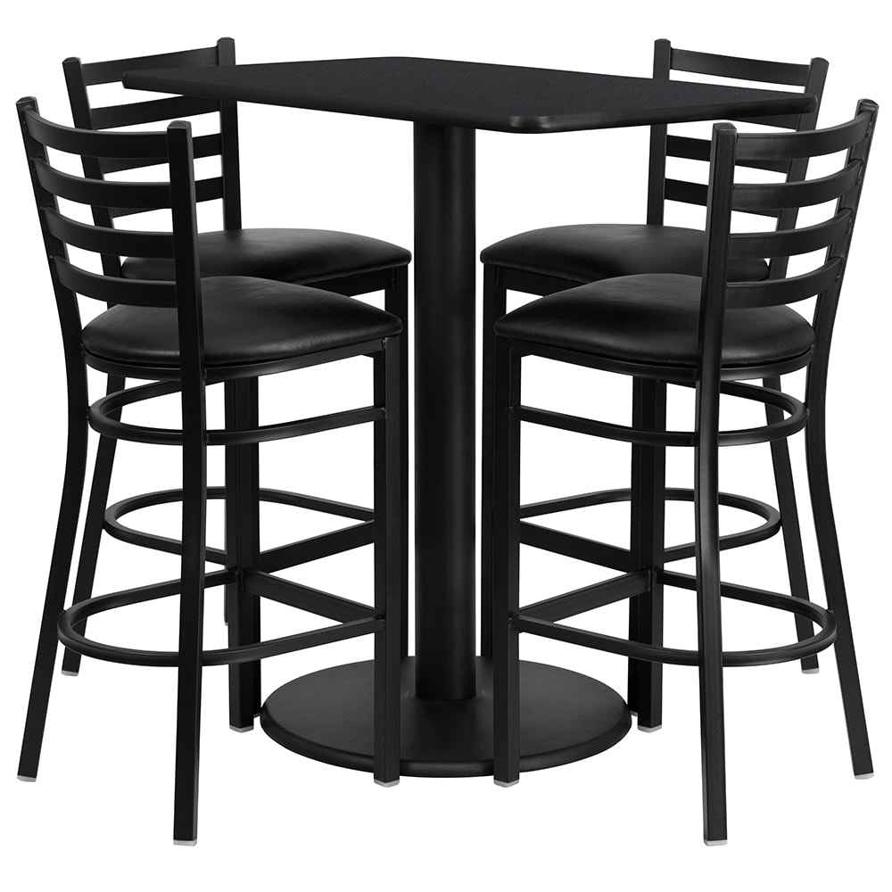 Flash Furniture RSRB1017-GG Bar Height Table w/ Black Laminate Top & (4) Stools - 42"W x 24"D x 42"H, Steel Base