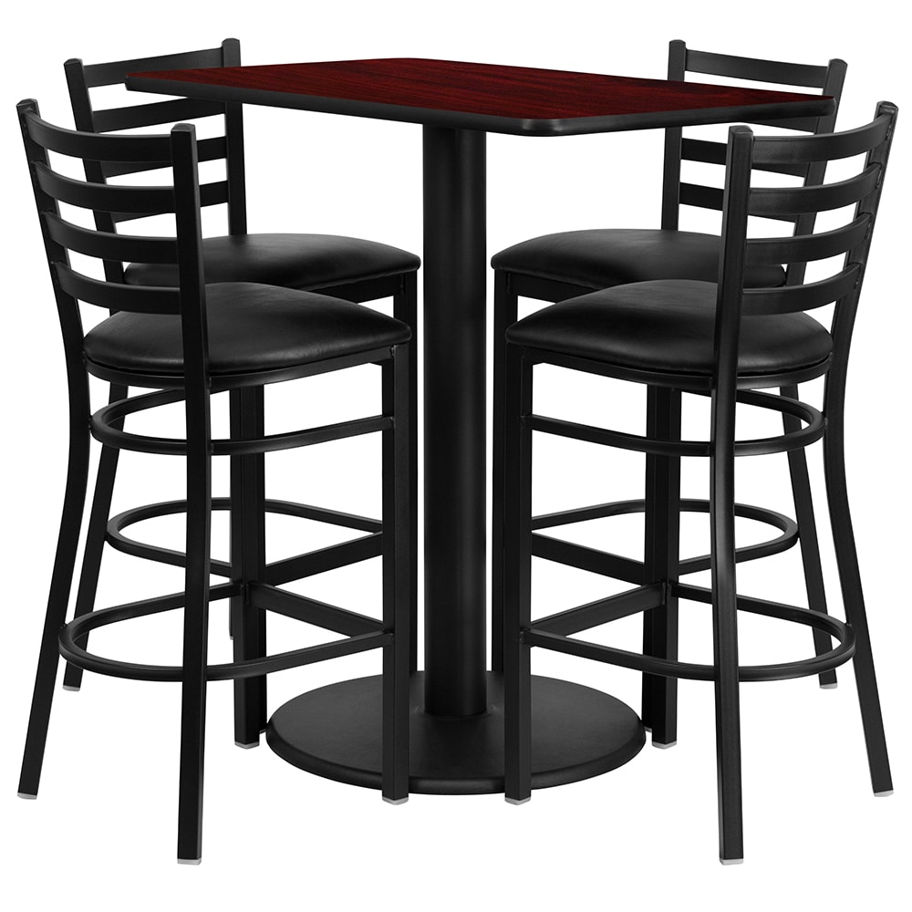 Flash Furniture RSRB1018-GG Bar Height Table w/ Mahogany Laminate Top & (4) Stools - 42"W x 24"D x 42"H, Steel Base