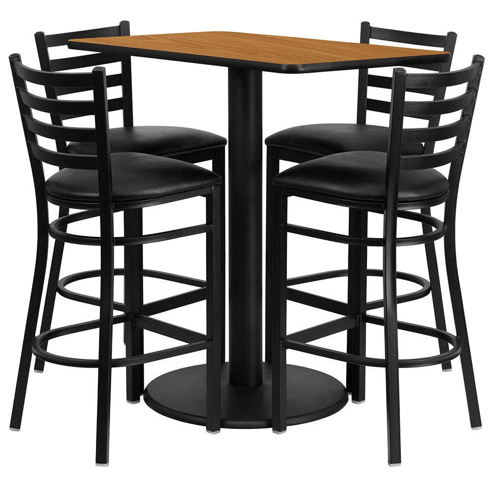 Flash Furniture RSRB1019-GG Bar Height Table w/ Natural Laminate Top & (4) Stools - 42"W x 24"D x 42"H, Steel Base