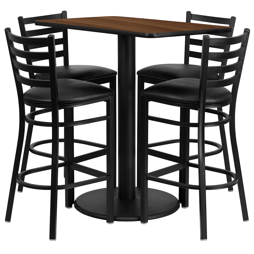 Flash Furniture RSRB1020-GG Bar Height Table w/ Walnut Laminate Top & (4) Stools - 42"W x 24"D x 42"H, Steel Base