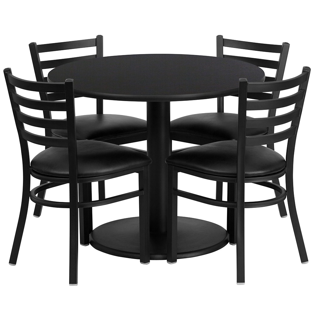 Flash Furniture RSRB1029-GG 36" Round Table & (4) Chair Set - Black Laminate Top, Cast Iron Base
