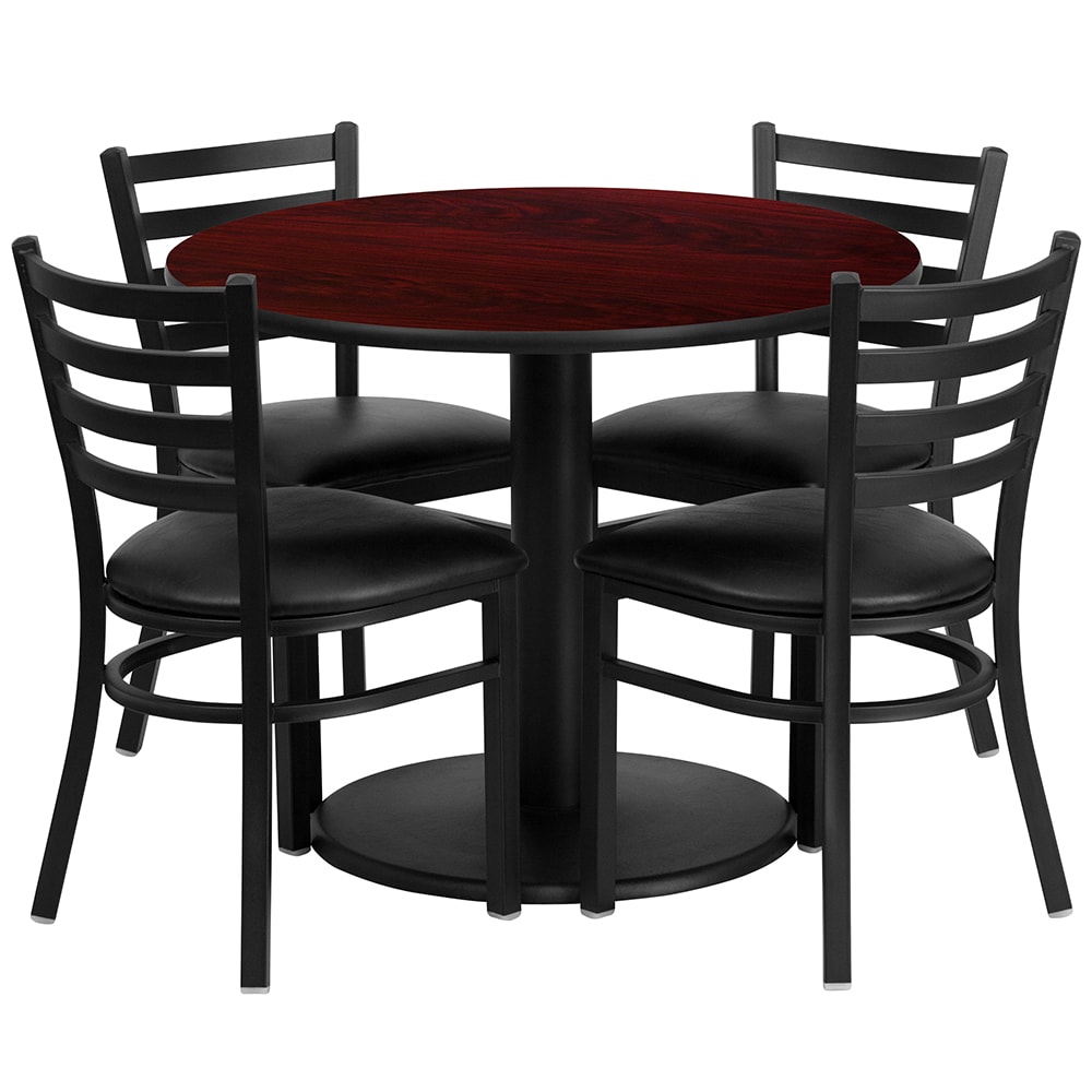 Flash Furniture RSRB1030-GG 36" Round Table & (4) Chair Set - Mahogany Laminate Top, Cast Iron Base