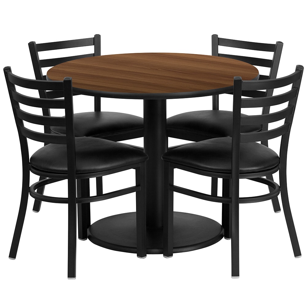 Flash Furniture RSRB1032-GG 36" Round Table & (4) Chair Set - Walnut Laminate Top, Cast Iron Base