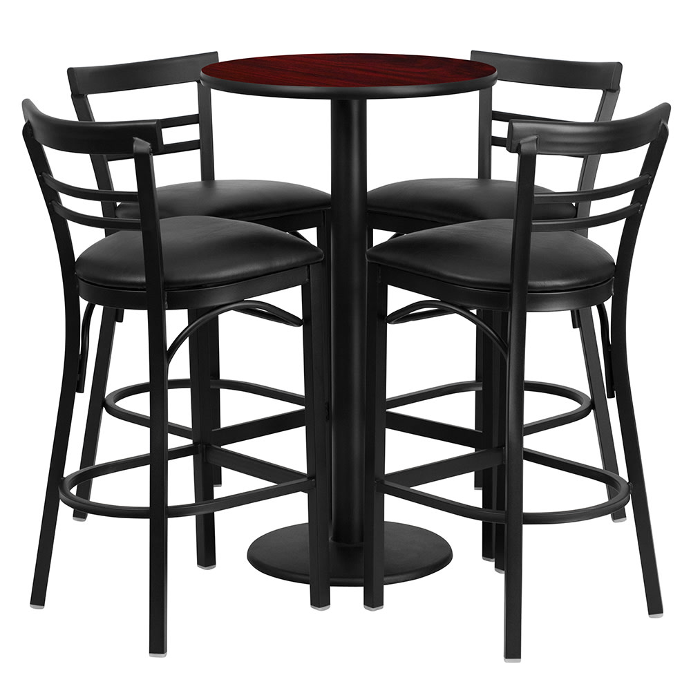Flash Furniture RSRB1034-GG 24" Round Bar Height Table w/ (4) Bar Stool Set - Mahogany Laminate Top, Steel Base