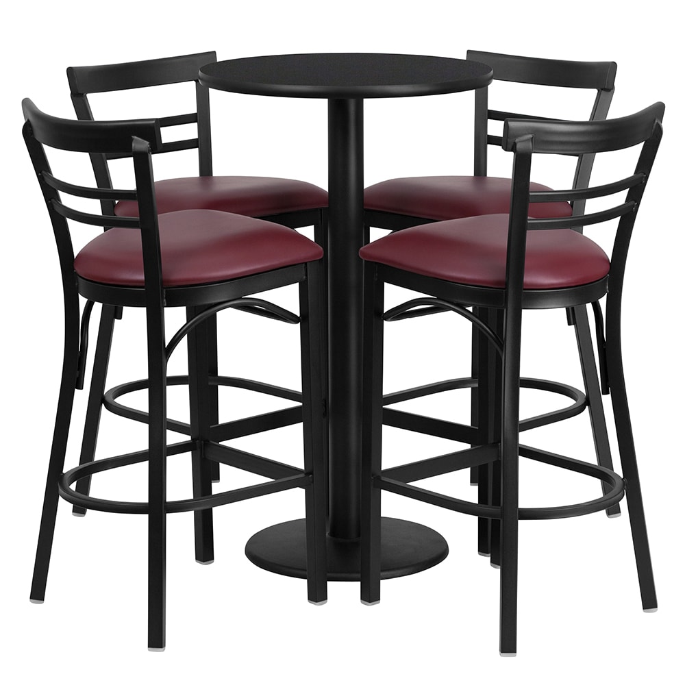 Flash Furniture RSRB1037-GG 24" Round Bar Height Table w/ (4) Bar Stool Set - Black Laminate Top, Steel Base