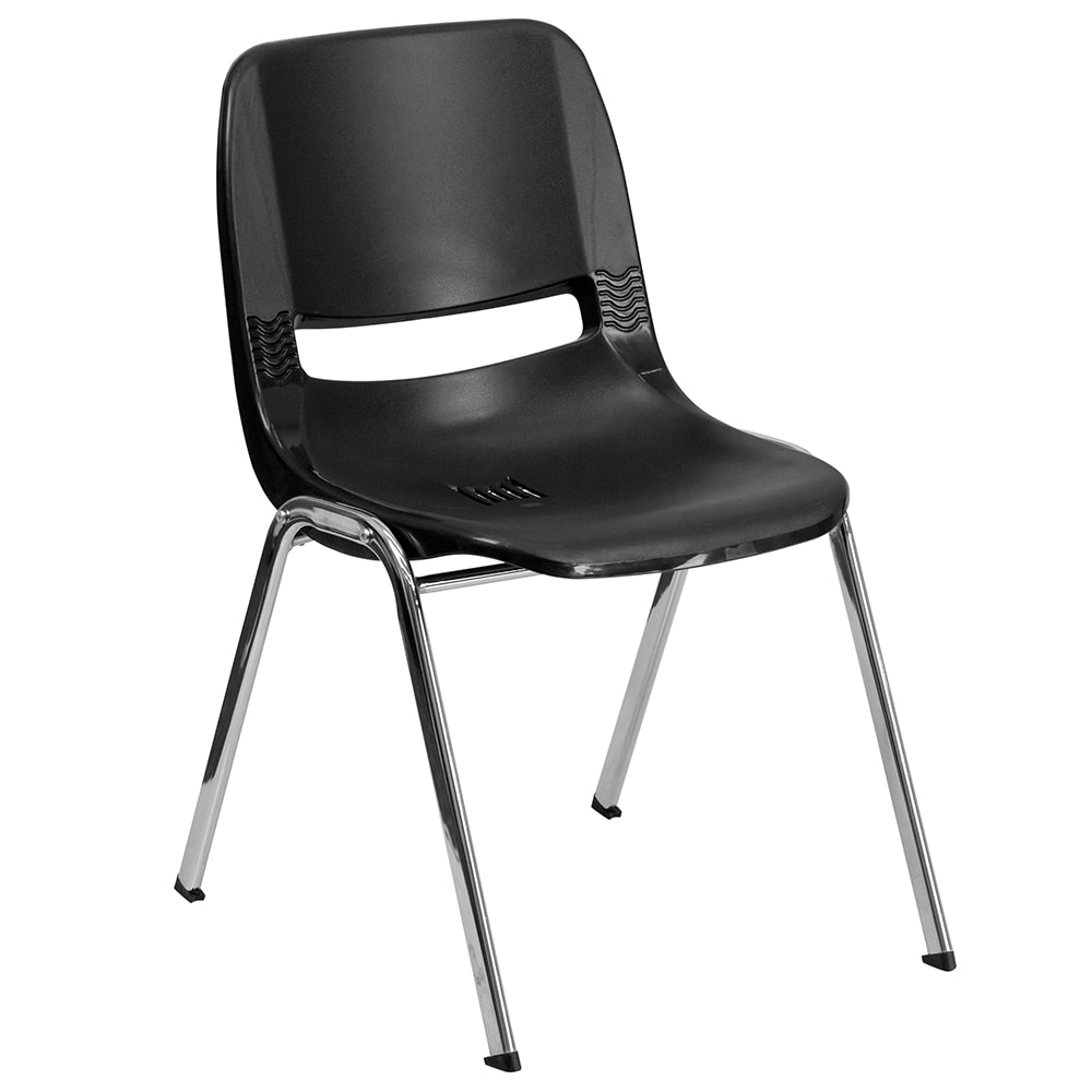 Flash Furniture RUT-14-BK-CHR-GG Stacking Student Shell Chair - Black Plastic Seat, Chrome Frame
