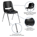 Flash Furniture RUT-14-BK-CHR-GG Stacking Student Shell Chair - Black Plastic Seat, Chrome Frame thumbnail 6